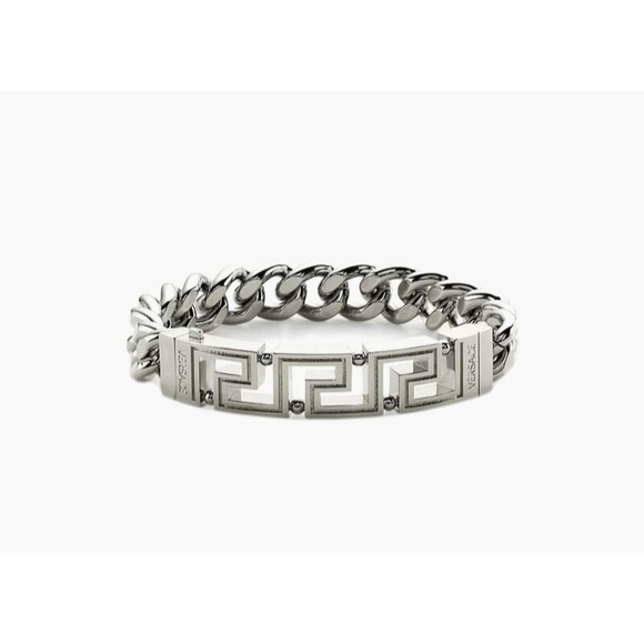 VERSACE Greca Chain Bracelet Silver Large Made in Italy NWT $725 - Picture 1 of 10